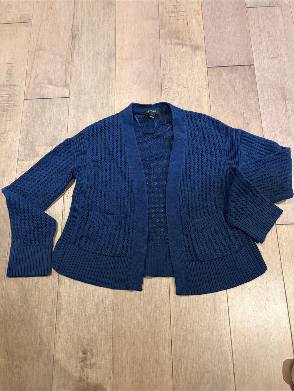 RW&CO. Navy Open-Front Textured Cardigan